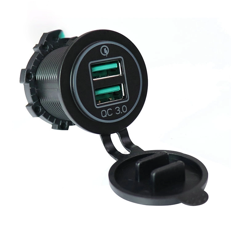 Carregador rápido 3.0 LED circular de 36 W QC3.0 com suporte de duas portas Carregador USB para automóvel para telemóvel