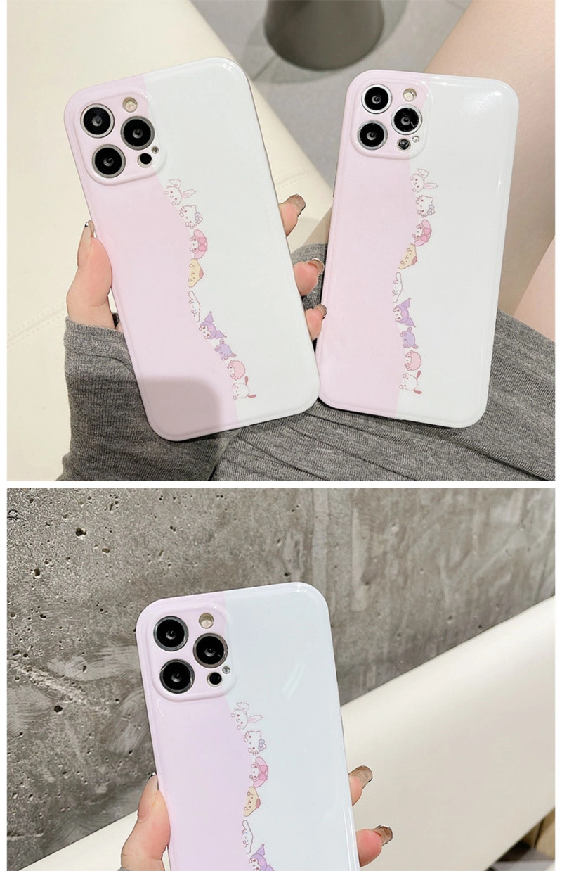 Ins Splicing Pink and White Cartoon Collection Suitable for Apple 13 Phone