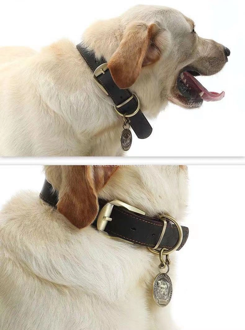 La fabricación OEM de fábrica el collar de perro de cuero de alta calidad correa correa sólida resistente y duradero de la correa de accesorios para mascotas Pet de diferente tamaño personalizado el collar (E1000)