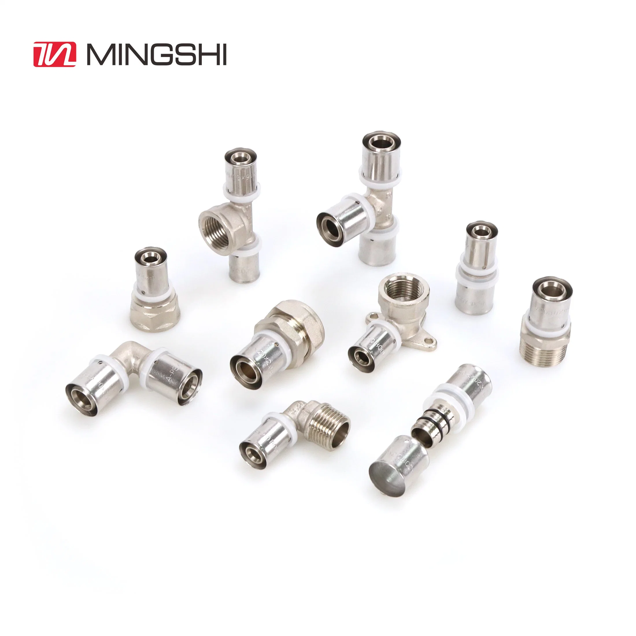 Mingshi Equal Tee Brass U Profile Press Fittings for Pluming Multilayer Pex Pert Water and Gas Pipe