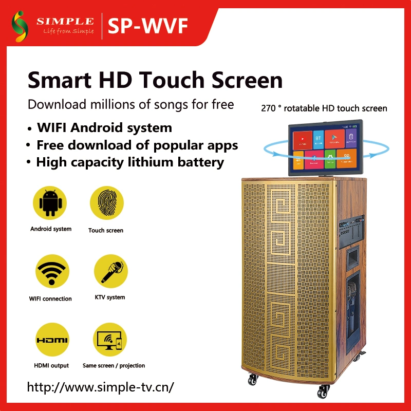 Sp-Wvf 2023 New Arrival Trolley Wooden Case Moveable Video Speaker and on-Line TV with Foldable HD 19" LCD Screen