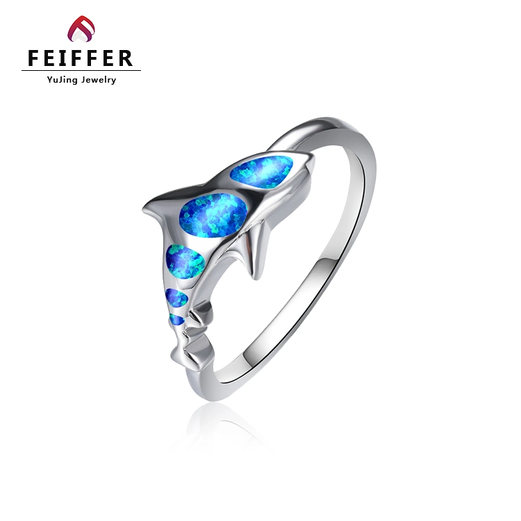 Factory Wholesale/Supplier Accessories Creative Design Shake Dolphin Shape Cute Fancy Fire Opal Fashion Jewelry Birthday Present Brass Ring