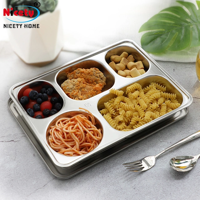 Durable and Drop Resistant 4/5compartment Easy to Clean Stainless Steel 304 Food Tray