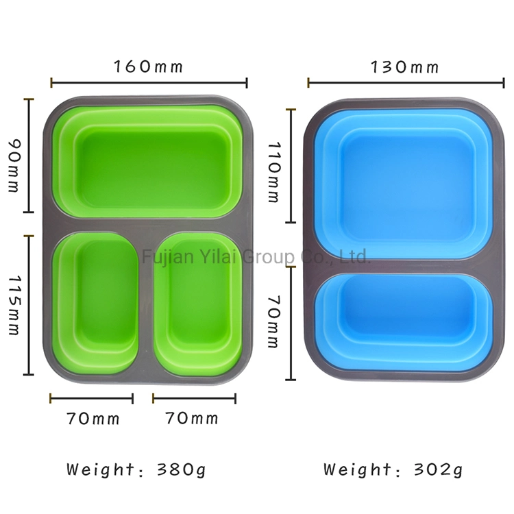 3 Compartment Children Bento Reusable Food Storage Containers Folding Kids Collapsible Silicone Lunch Boxes with Fork