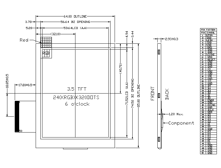 Ronen Rg-T350mhhs-15p for Video Player 320*480 Display with Touch Screen 3.5 Inch TFT LCD