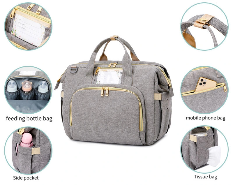 New Style Fashion Big Capacity Waterproof Multifunctional Casual Baby Folding Bed Mummy Messenger Diaper Bag (CY3637)