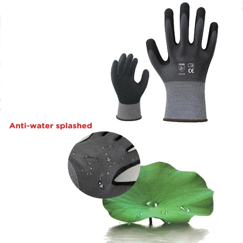 Waterproof Anti-Water Splashed Safety Work Gloves 15 Gauge Nitrile Coated Water Resistant Working Gloves