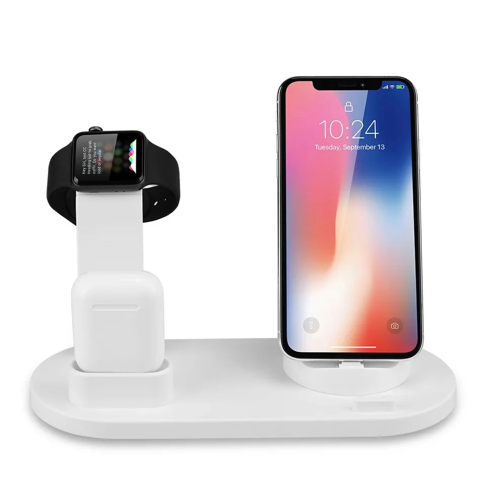 Hot Sale Table Desk Dual Phones Charging Dock Station 10W Qi Standard Fast Phone Mobile Charger 4 in 1 Wireless Charging Station