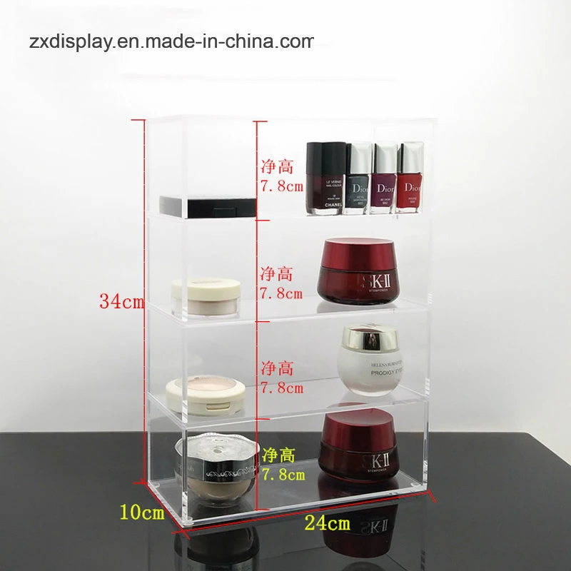 4 Tiers Acrylic Personal Care Cosmetics Storage Rack with Door