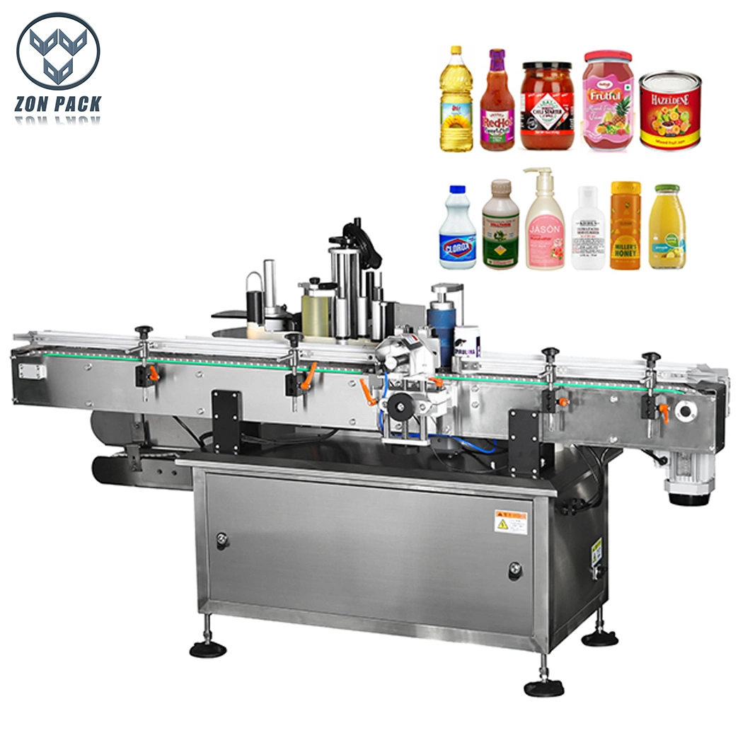 Automatic Continuous Glass Bottle Jar Can Printing Double Side Labeling Machine for Round Bottle