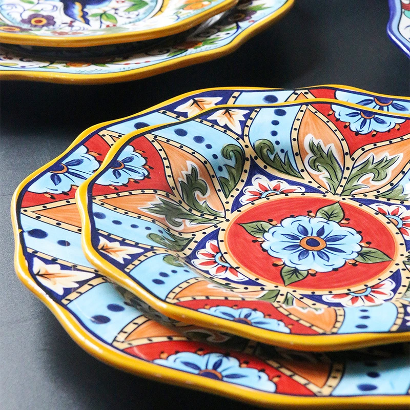 Hand-Painted Ceramic Plate Irregular Western Food Plate Steak Plate Salad Plate Home Decoration Dish