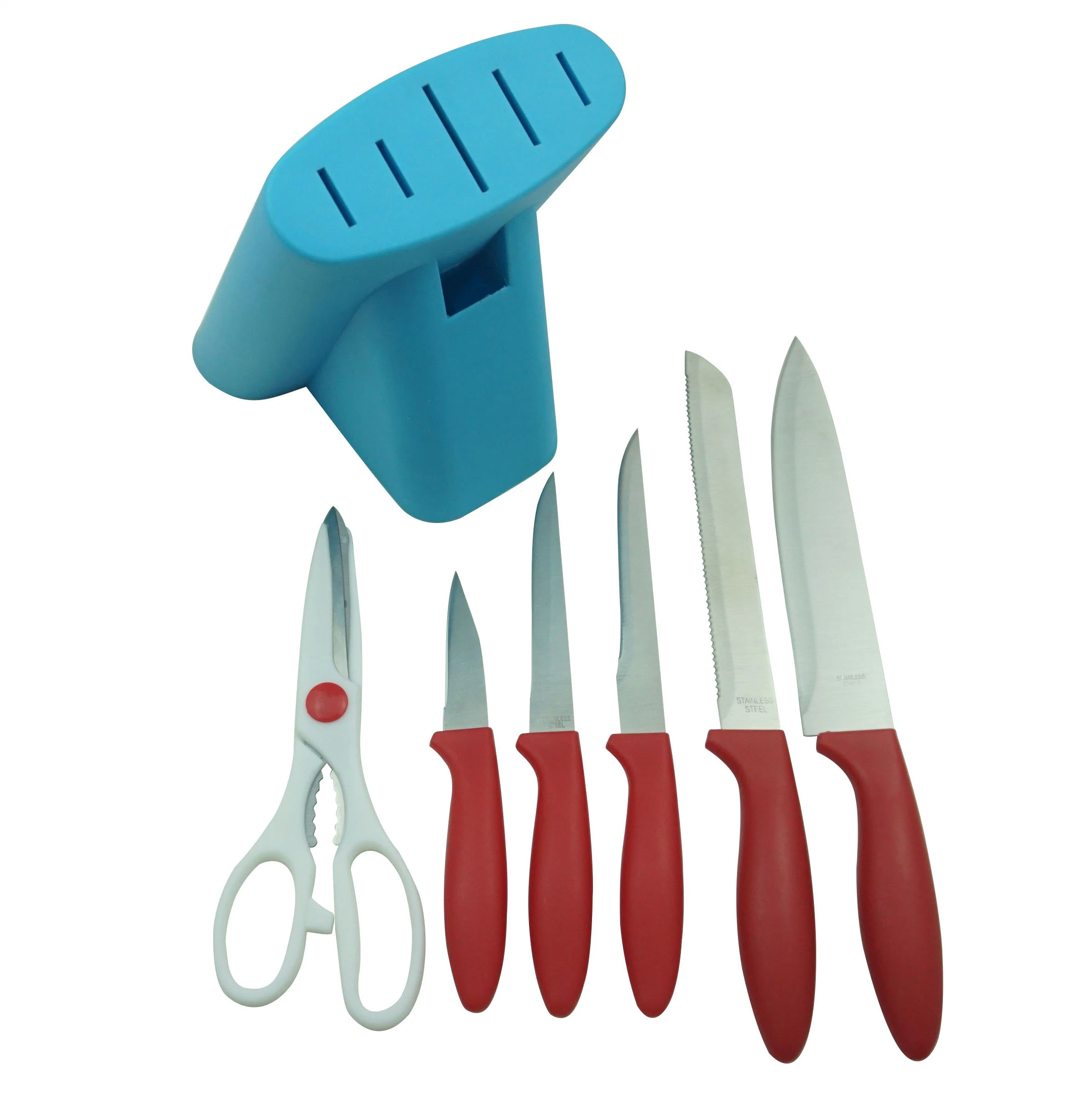 7-Piece Stainless Steel Kitchen Knife Set in Red Colour Handle
