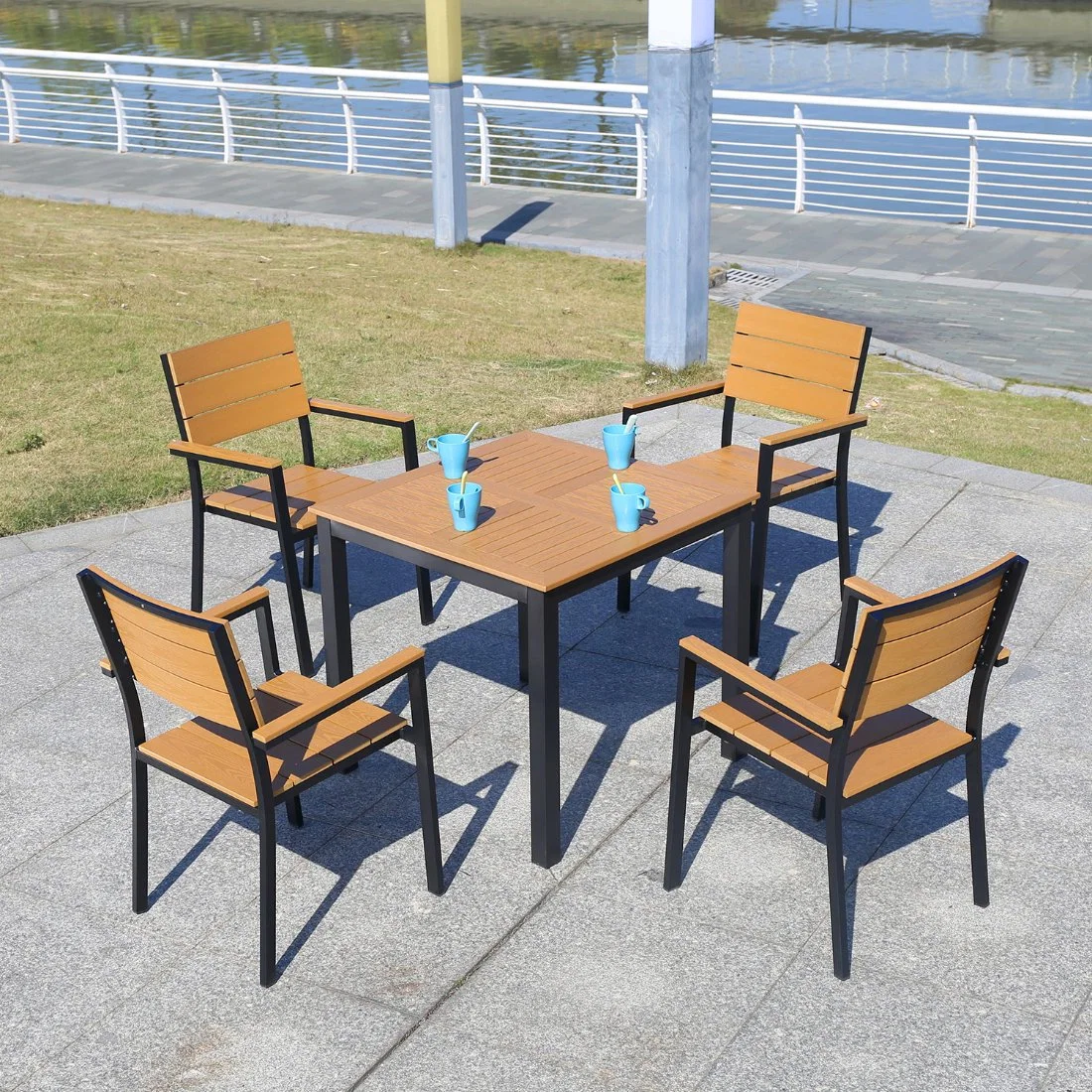 China Garden Modern Style Leisure Plastic Wood Outdoor Bar Chair Set