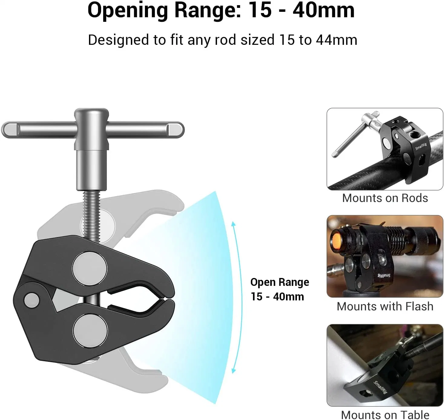 Smallrig Super Clamp con rosca de 1/4" y 3/8" y 5,8 Pulgadas poder de fricción ajustable brazo mágico articulado con rosca de 1/4" Tornillo para monitor LCD/luces LED