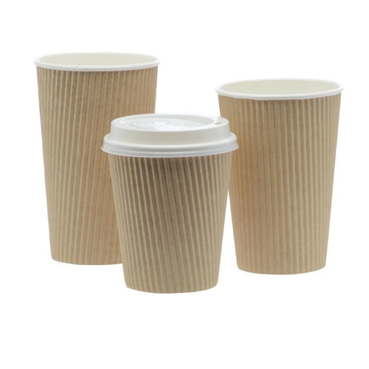 Paper Cups 8oz Reusable PS Lid Juice Ceramic Beer Disposable Ripple Paper Coffee Mugs with Lid