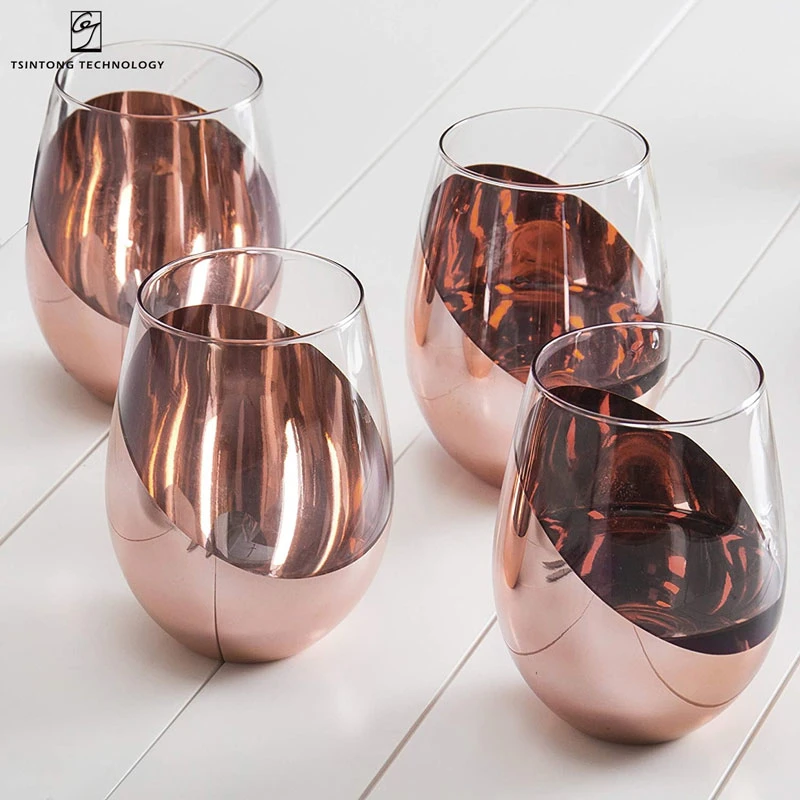 Best Sale Modern Copper Wine Glasses Leadfree Crystal Rose Gold Unique Stemless Drinking Gass Cup Unbreakable Stemless Tumbler Glasses