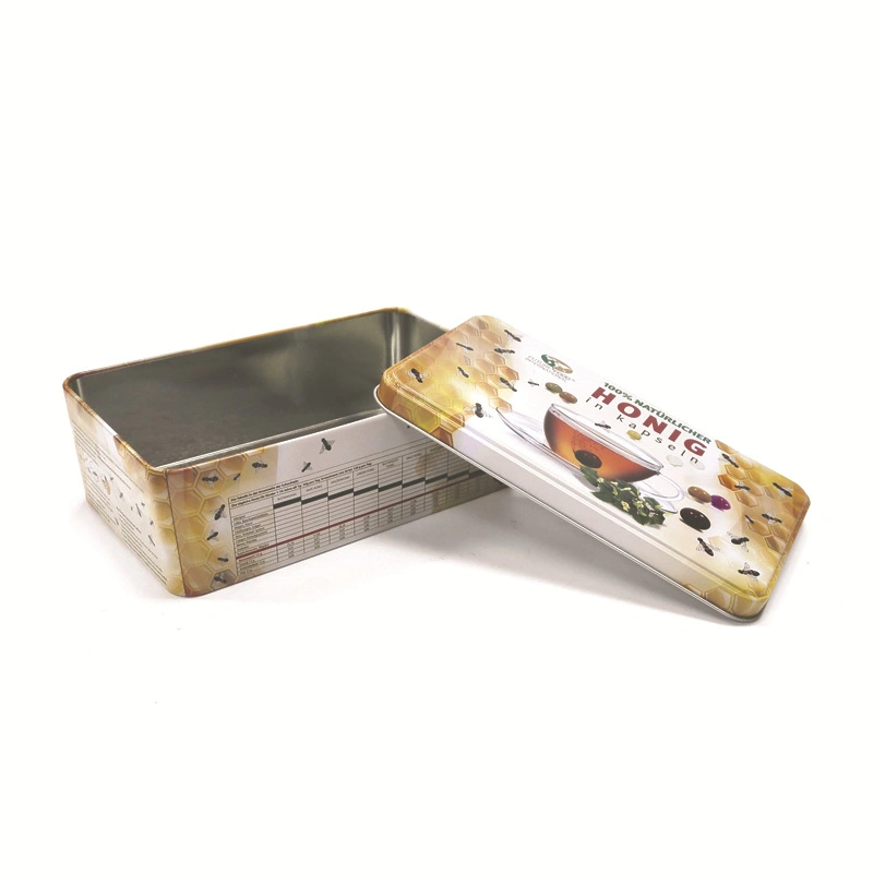 Factory Custom Rectangular Biscuit Sweet Lemon Fruit Tea Packaging Tea Tin Box