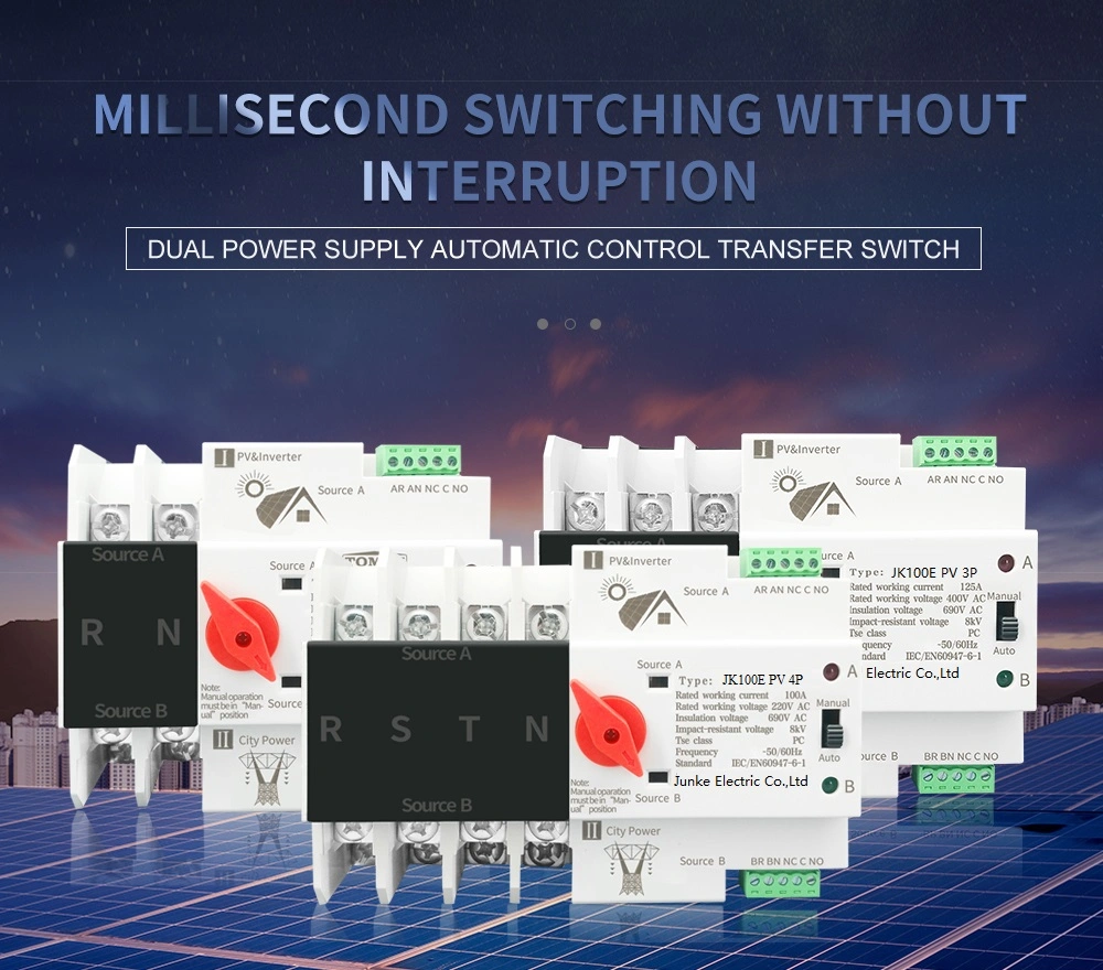 125A 3p 50Hz Automatic Transfer Dural Power Switch Grid to Solar Panel Inverter 0.008s Transfer Time No Interrupt