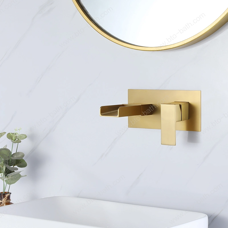 Gold Waterfall Basin Water Tap Bathroom Sink Faucets Mixer Taps Brass Faucet