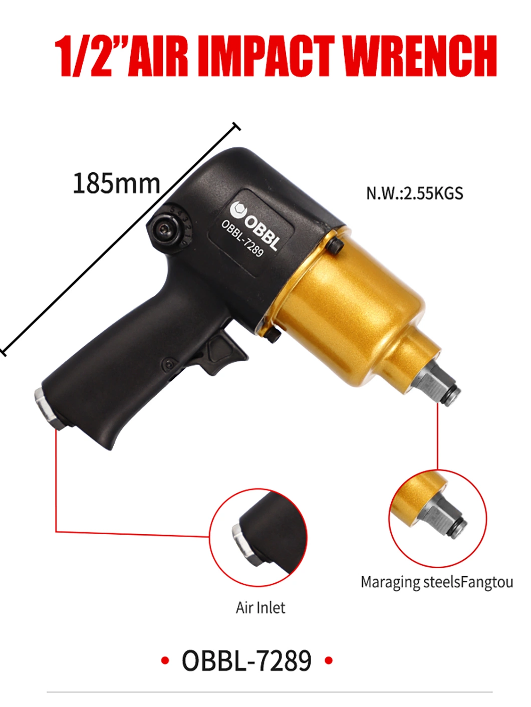 Obbl High Torque Schlagschrauber 660nm 1/2", luftpneumatisch Drehmomentschlüssel Der Pistole