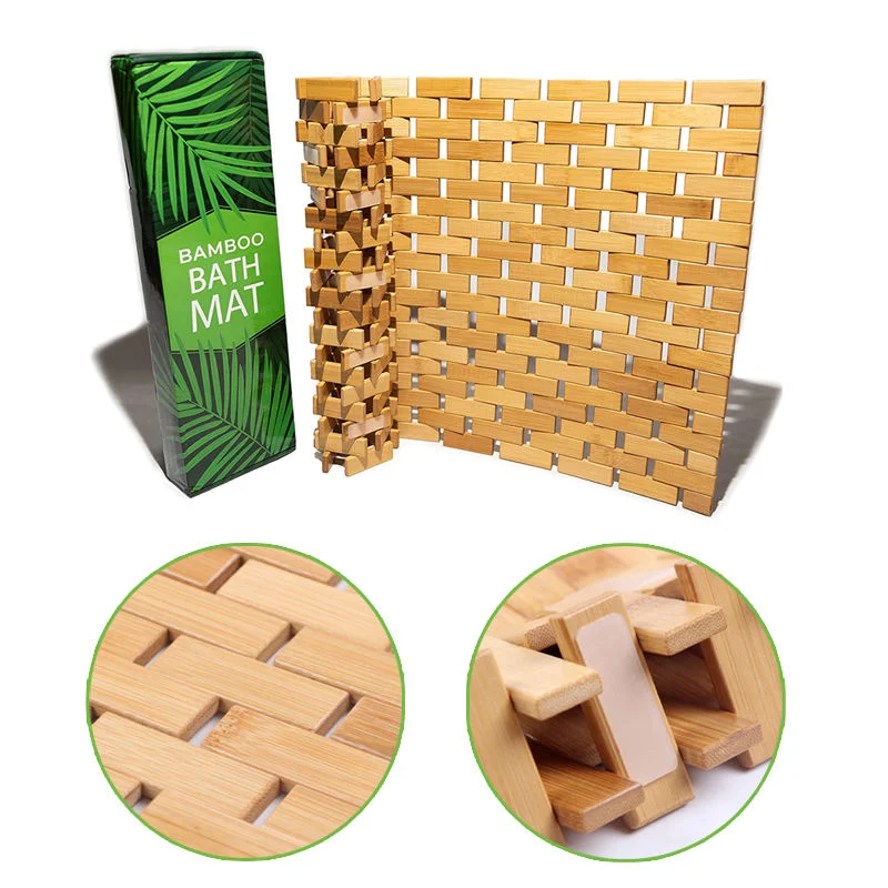 Bamboo Shower Mat Bathroom Floor Anti Slip Bath Mats Rectangular Shape Bamboo Shower Mat