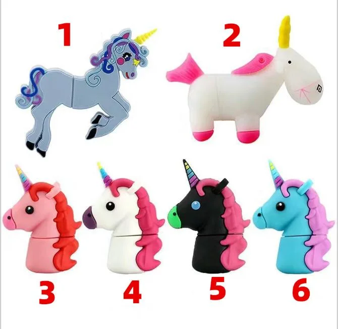 يبدو Unicorn 32 جيجا بايت مخصصة 2D/3D PVC Cartoon أقراص/قلم USB Flash محرك أقراص/محرك أقراص USB محمول للهدايا الترويجية