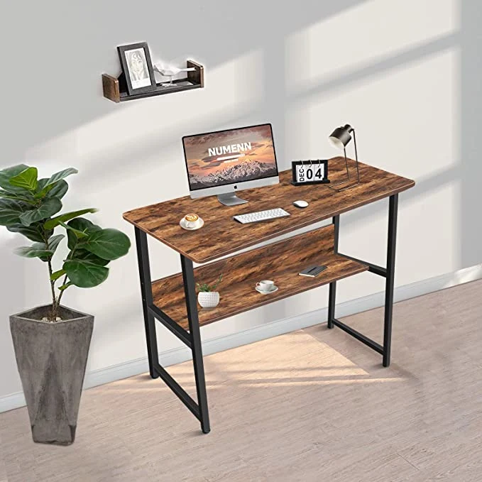 Industrial Style Computer Desk Home Office PC Table Corner Desk with Bookshelf