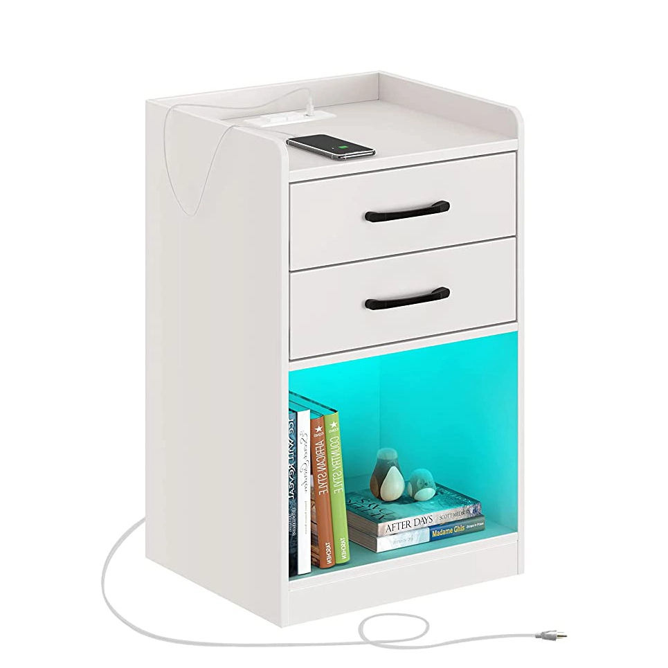 Home Furniture Modern Customization Storage Bedroom Furniture Melamine Bedside Table Nightstand with Charging Station