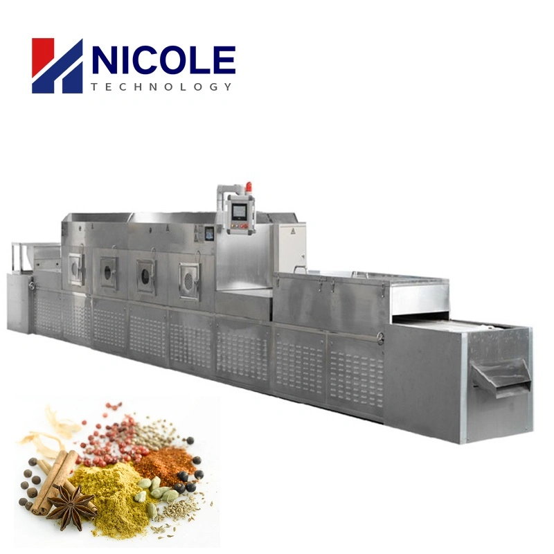 CE Automatic PLC Industrial Continuous Tunnel Conveyor Belt Food Nut Condiments Spices Tea Leaves Drying Sterilization Microwave Oven Dryer Machine