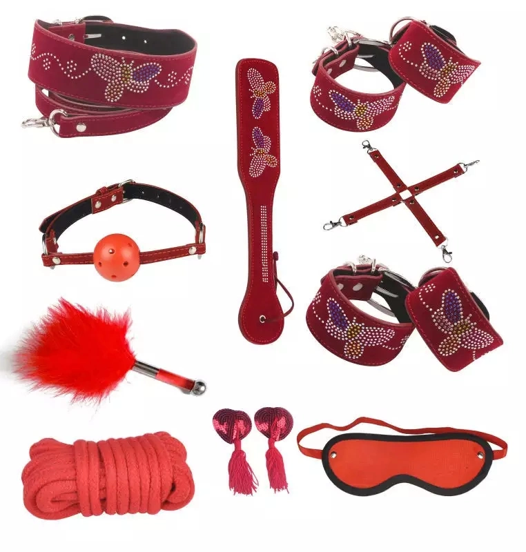 Leather Bdsm Kits Sex Bondage Set Handcuffs Whip Gag Slave Set Exotic Accessories for Sm Games