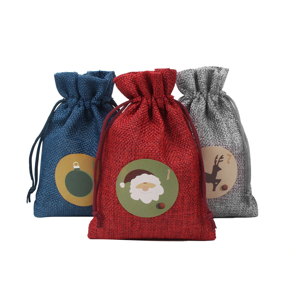 24 Decorative Hanging Small Cloth Bags Advent Calendar Drawstring Linen Bag Christmas Gift Bag Set