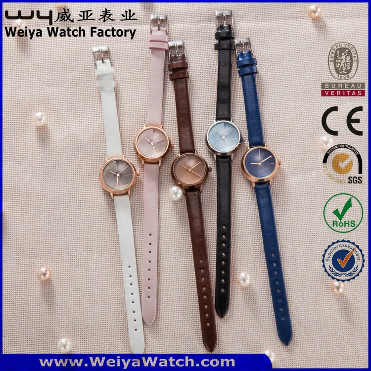 Correa de cuero casual señoras reloj de cuarzo de moda (Wy-133D)