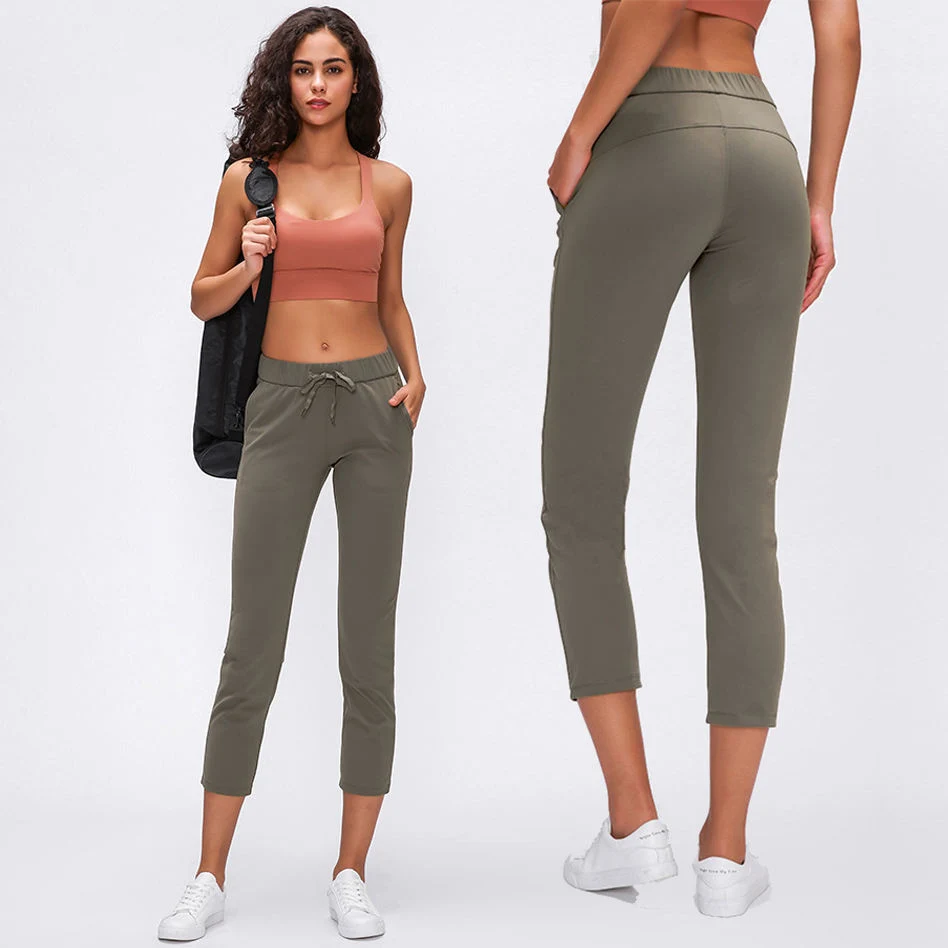 2023 Lulu New Front Waist Fashion Bandage Sports Cropped Trousers Women Skin-Friendly Slimming Shaping Leggings Align Yoga Pants