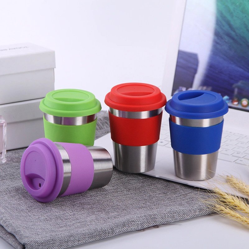 12oz Stainless Steel Insulated Vacuum Tumbler Travel Mug with Silicone Sleeve Cover