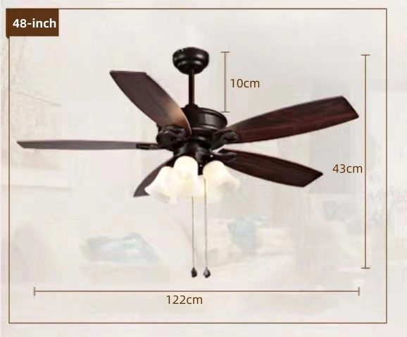 42 "/48" Fan Lamp 5 Blades Plywood Wood Light Luxury Wind Household Glass Lampshade Remote Control Fan Lamp Pendant