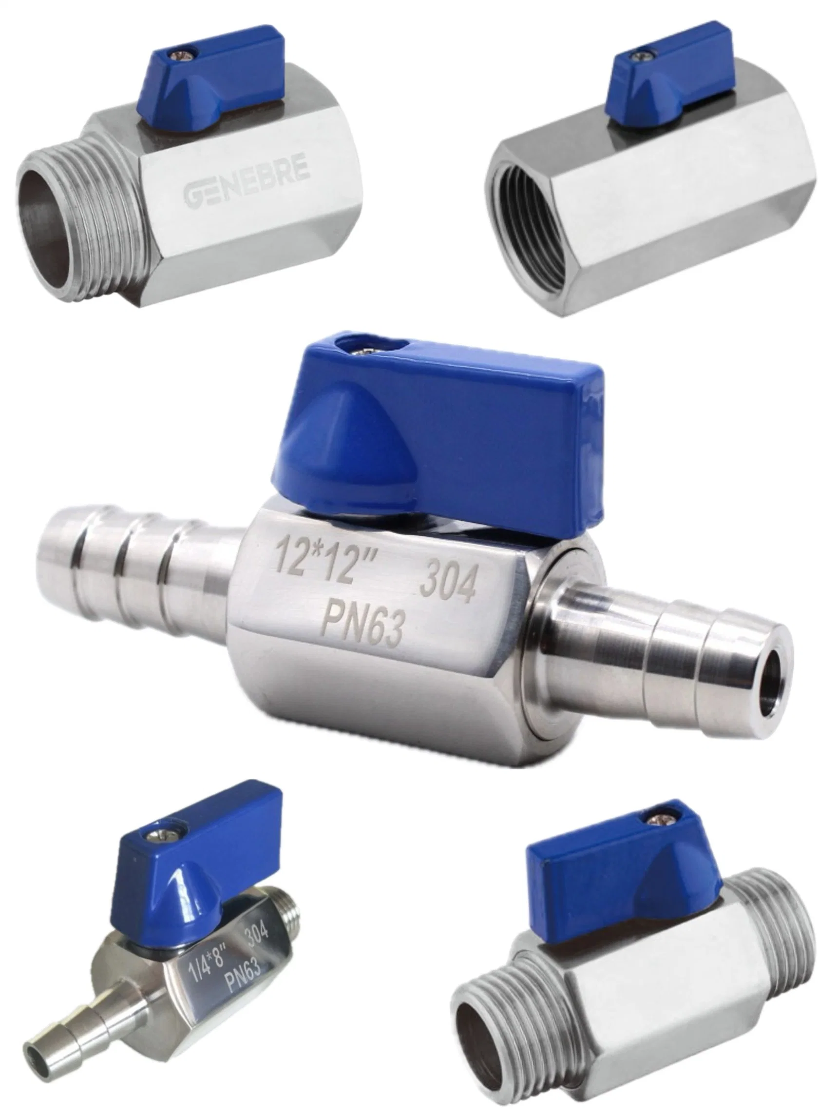 CE0036 Mini FF mm Mf Ball Valve Stainless Steel 1.4408 CF8m CF8 Reduce Bore Thread/ Hose Nipple Mirror Polished Sanitary Food Industrial 1/4"-1" Pn64/63 1000psi