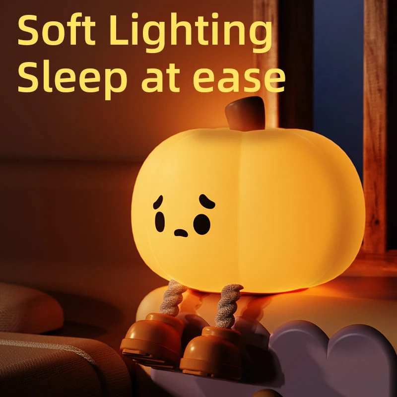 LED Silicone Touch Sensor Pumpkin Halloween Ornaments Decorative Gifts Kids Night Light