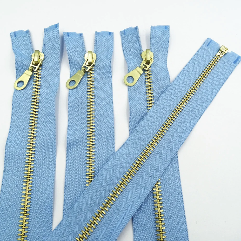 Light Blue Color 5# 30-60cm Sewing Zippers Brass Metal Open End Zipper