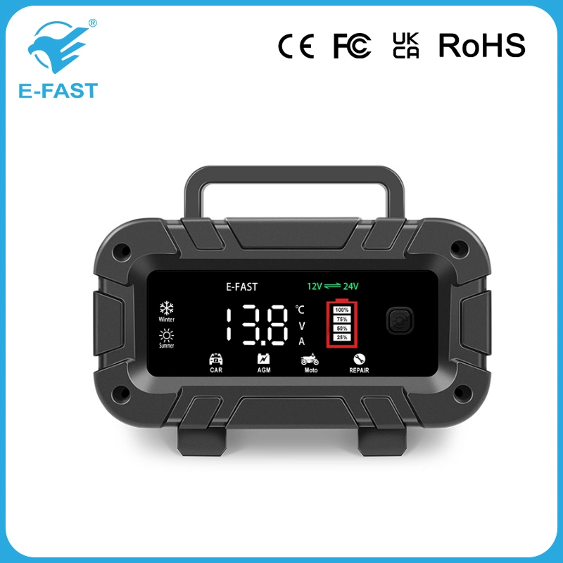 12V 24V 10A Smart Car Battery Charger Touch Screen Pulse Repair LCD Fast Power Charging Wet Dry Lead Acid for Gel Wet Battery