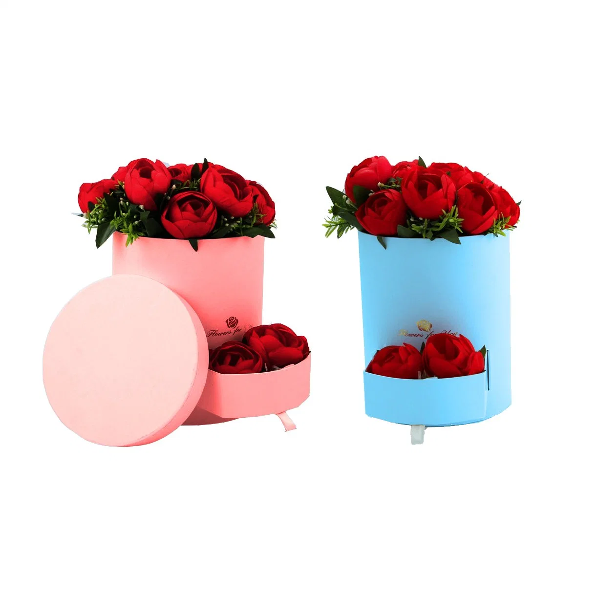 Custom Drawer Style with Ribbon Cylinder Packaging Box for Rose Flower