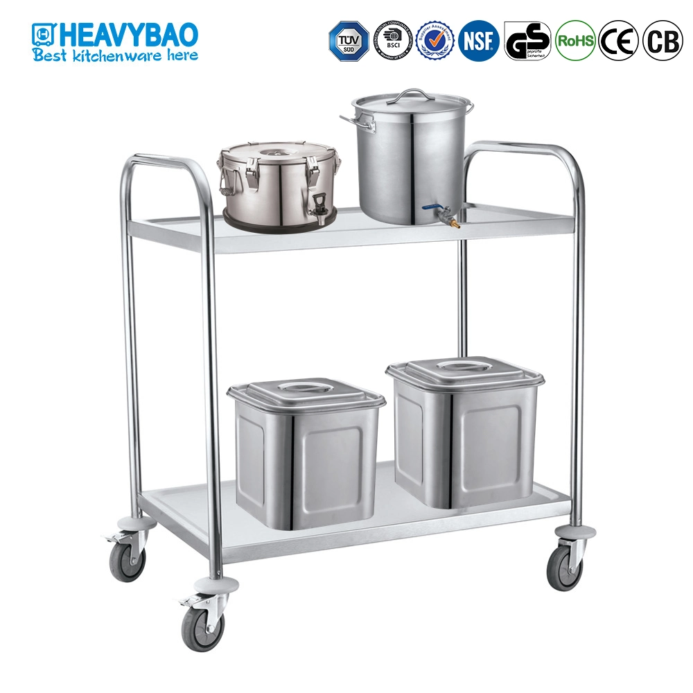 Heavybao Kitchen Equipment Stainless Steel Mobile Food Serving Trolley with Plastic Bumper