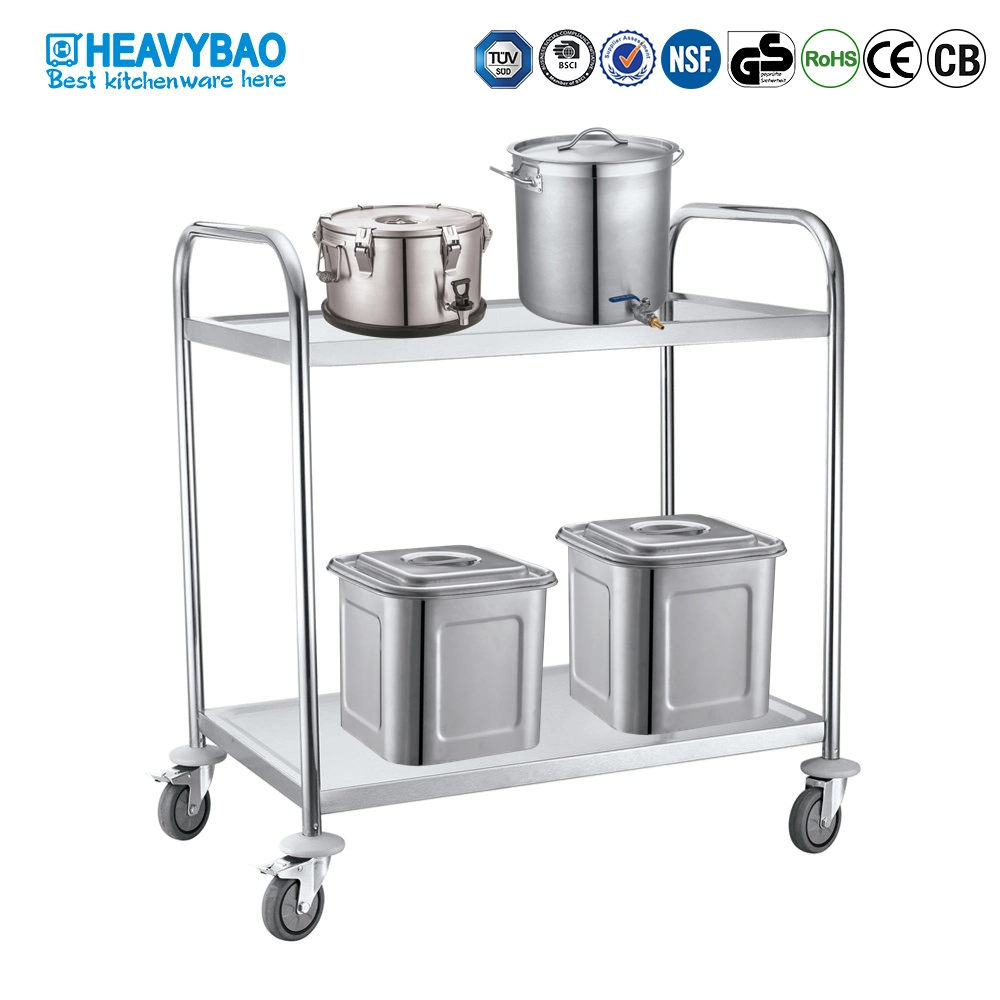 Heavybao equipamiento de cocina de acero inoxidable Carro de Servicio Móvil de Alimentos con paragolpes plásticos