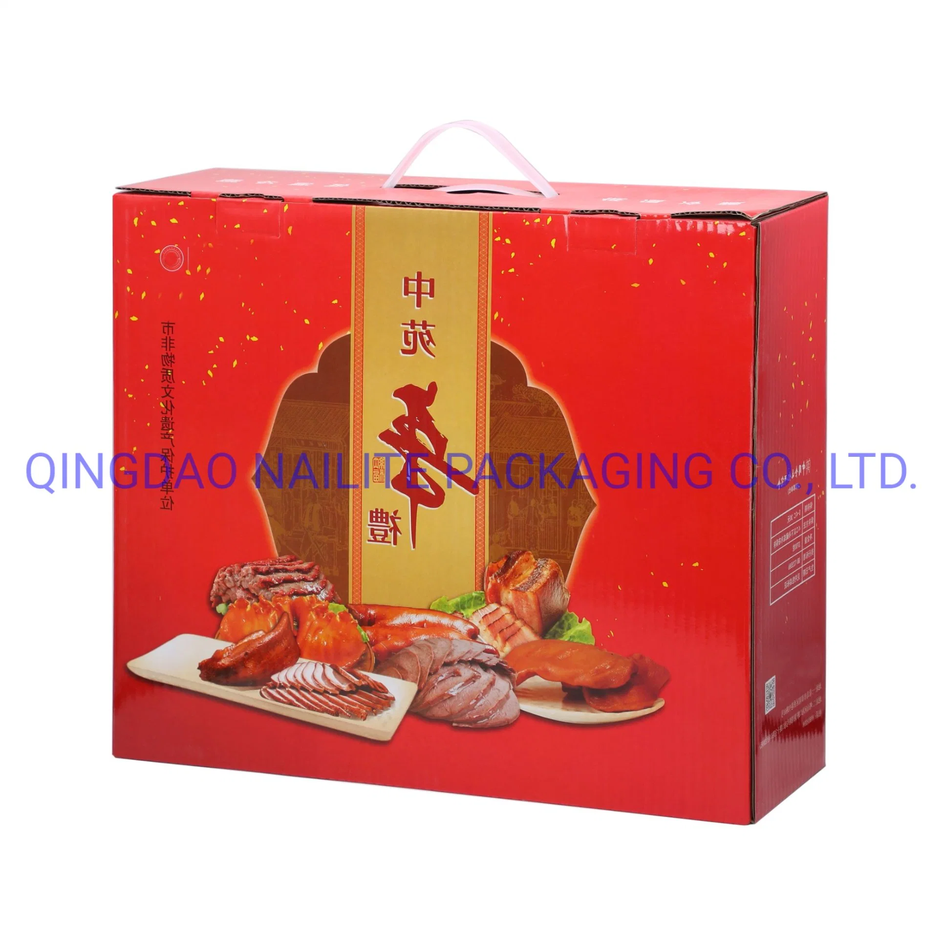 Customized Color Printed UV Spot Corrugated Paper Package--Gift Box for Vacuum Food/Beverage/Olive Oil with Plastic Handle-Carton for Biscuit/Sausage/Chicken