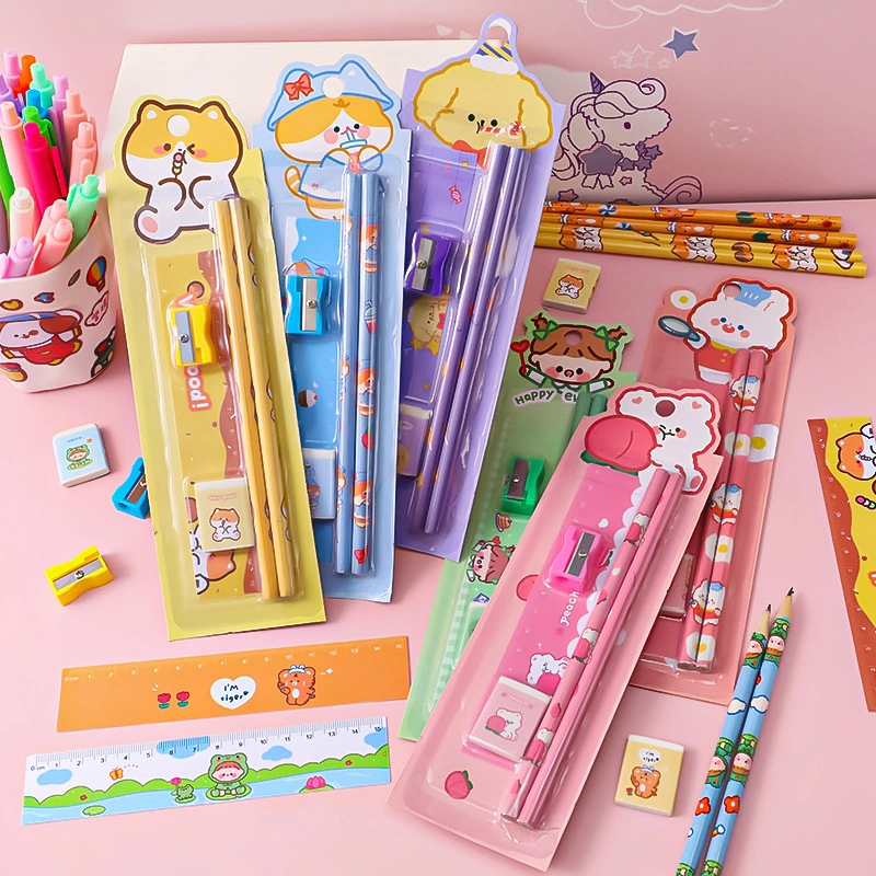 Cute Cartoon Pencil Set Student Five-Piece Set Kids School Stationery Set for Children Gift