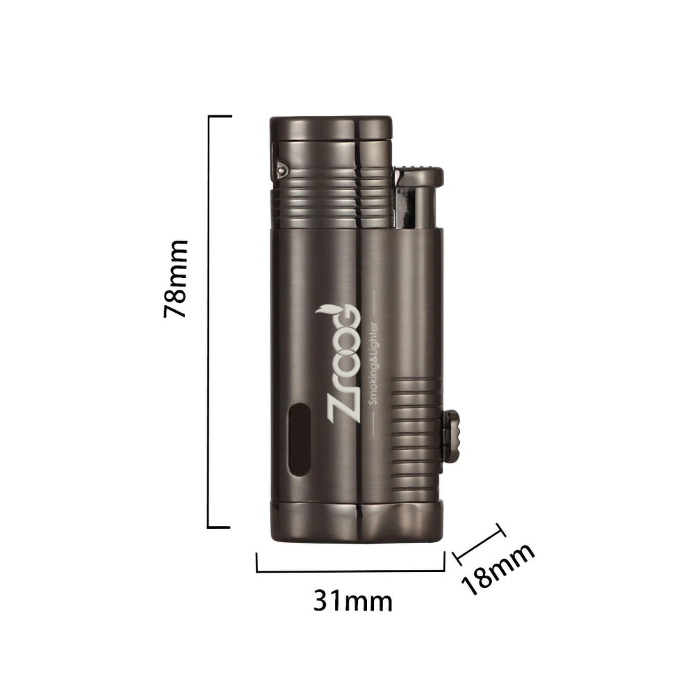 Cigar Torch Butane Lighters Fuel Refillable Lighter with Punch Cutter and Set Double Jet Strong Flame Windproof