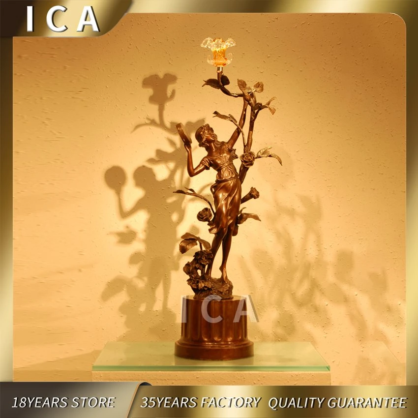 La decoración del hogar estatua de bronce Boy Lámpara de luz para las ventas