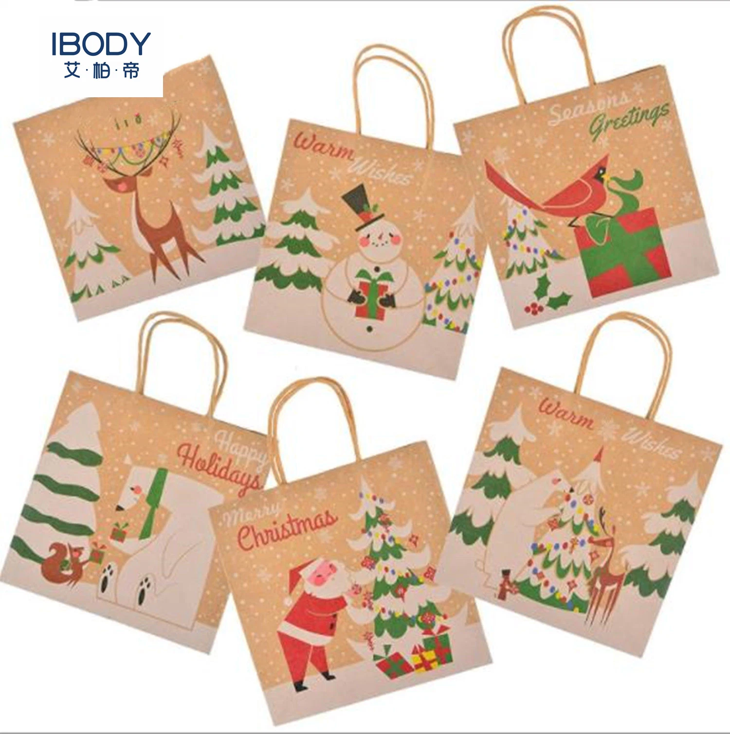 Degradable Recycled Eco-Friendly Kraft Paper Printing Santa Claus Shopping Bag Christmas Bag Gift Bag