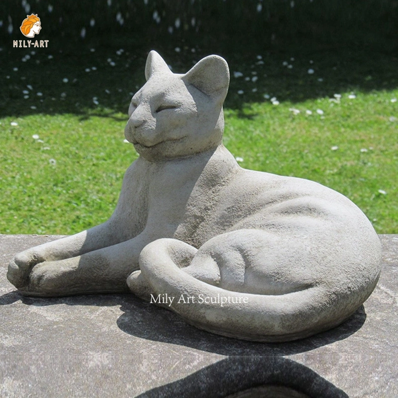 Jardín de mármol blanco Ornament Sleeping Cat Art Estatua Escultura Animal