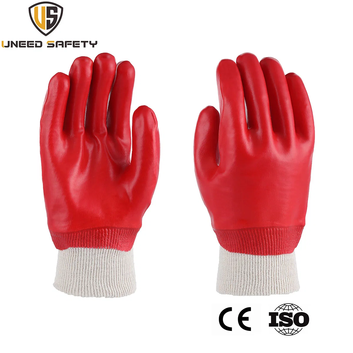 Anti Chemical Oil Knitted Wrist Red PVC Full Coated Hand Gloves