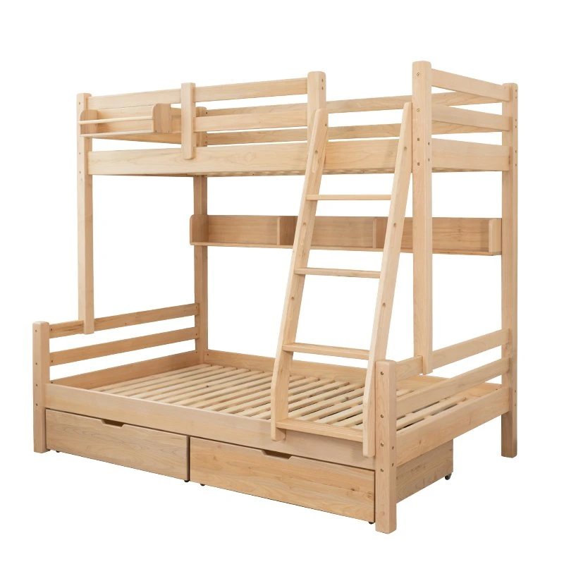 Solid Wood Eco-Friendly Children Bedroom Furniture Wooden Bunk Bed with Stairs